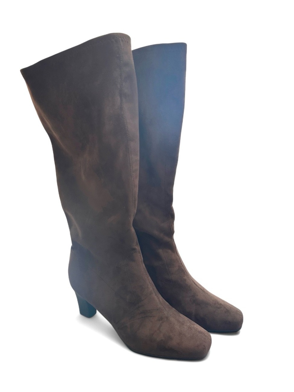 Faux Brown Suede Knee-High Block Heel Boots Size Size US 12 Women’s (Wide) [NWT]